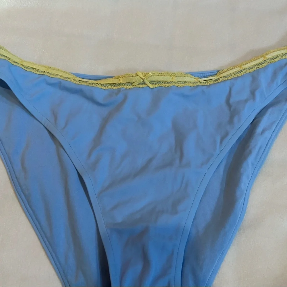 New! Frankie's Bikinis Blue golden hour Swim Bottom with Yellow Trim 1560